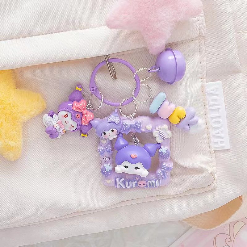 Ruigao Kawaii Cute Resin Keychain Pochacco Cinnamoroll kulomi Kt key Rng Cartoon Anime Frame Charm Chain Cute Doll Pendant Gift