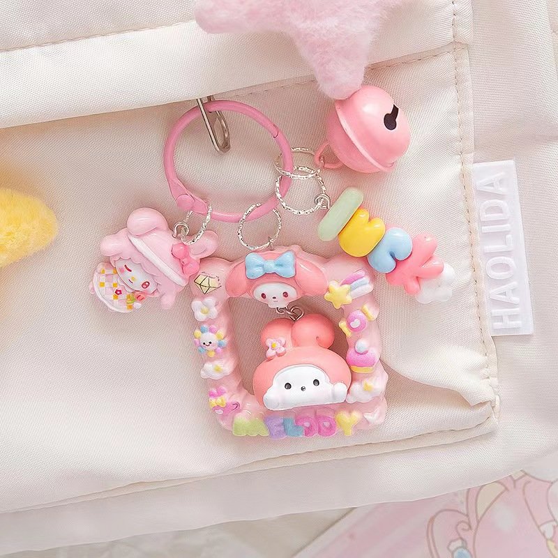 Ruigao Kawaii Cute Resin Keychain Pochacco Cinnamoroll kulomi Kt key Rng Cartoon Anime Frame Charm Chain Cute Doll Pendant Gift