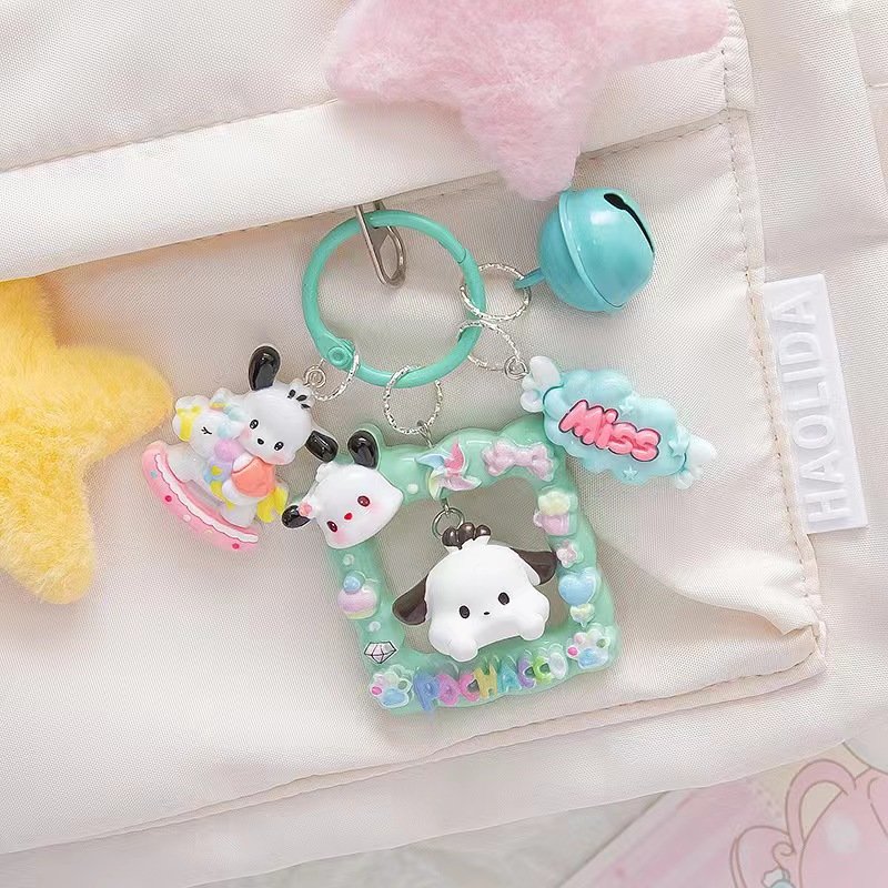 Ruigao Kawaii Cute Resin Keychain Pochacco Cinnamoroll kulomi Kt key Rng Cartoon Anime Frame Charm Chain Cute Doll Pendant Gift