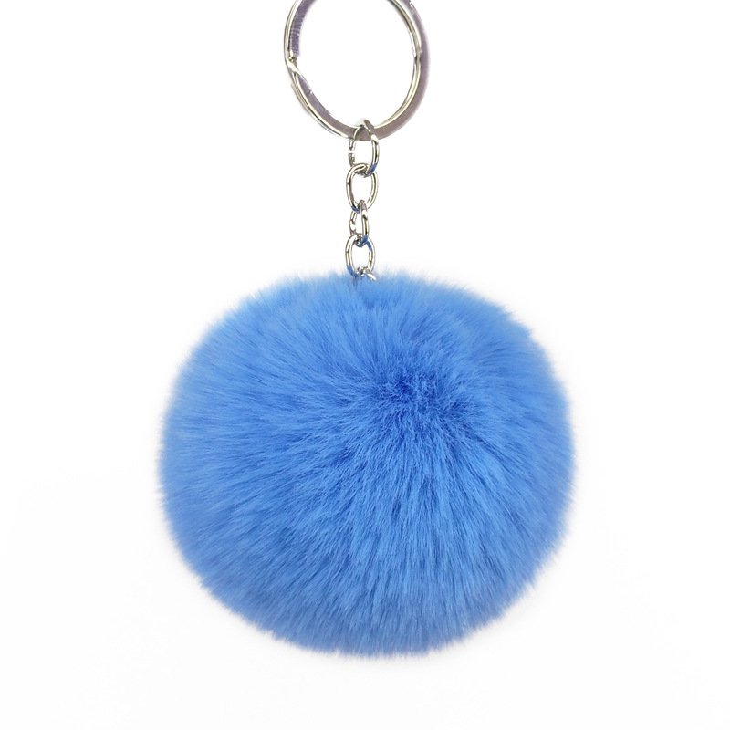 cheap low MOQ and low price 8cm Cute Faux Rabbit Fur Ball Pompom Keychain key ring car key decoration bag hanging charms
