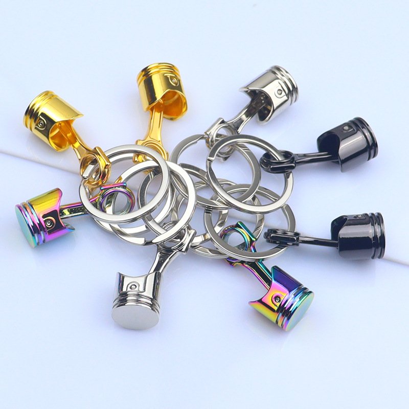 Custom logo car modification creative engine gold piston keychain mini simulation metal piston key pendant