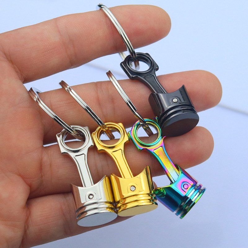 Custom logo car modification creative engine gold piston keychain mini simulation metal piston key pendant