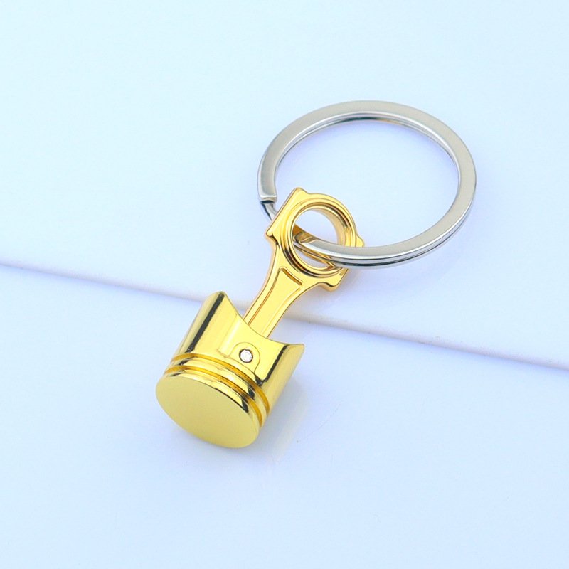 Custom logo car modification creative engine gold piston keychain mini simulation metal piston key pendant