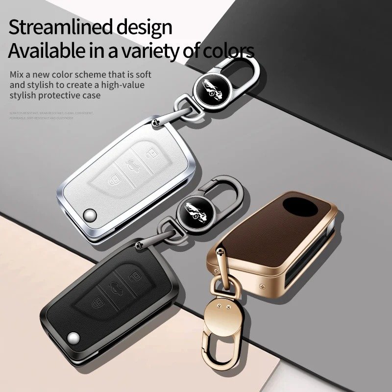 Alloy Car Key Case For Toyota Metal Car Keys Bag Cover Leather Keychain Car Key Accessories