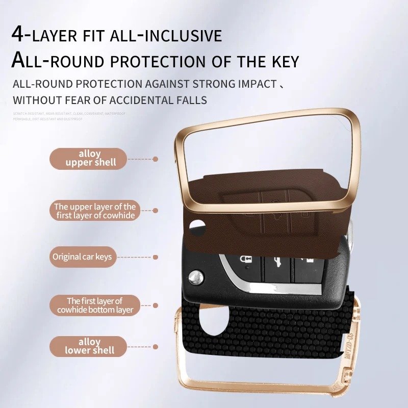 Alloy Car Key Case For Toyota Metal Car Keys Bag Cover Leather Keychain Car Key Accessories