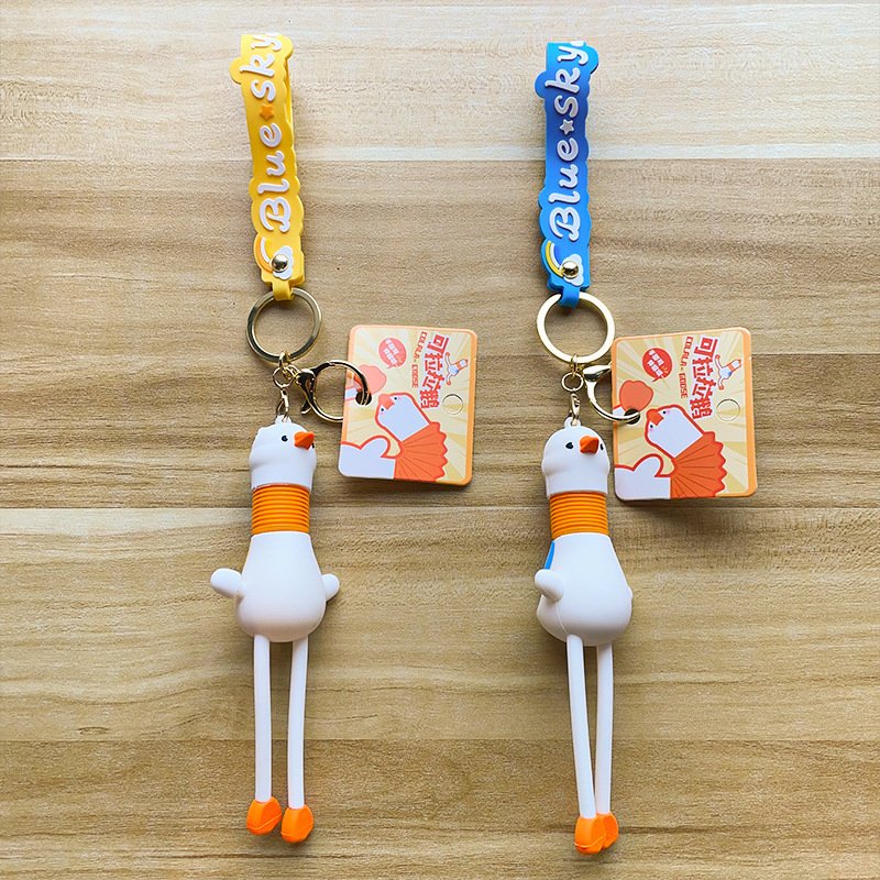 Funny 3D PVC Car Keytag Bag Pendant Key Accessories Keyfob Telescopic Neck Cute Cartoon Duck Keyholder