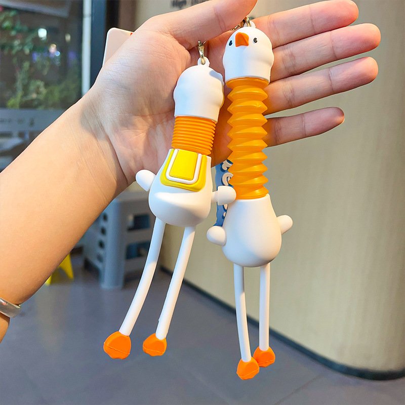 Funny 3D PVC Car Keytag Bag Pendant Key Accessories Keyfob Telescopic Neck Cute Cartoon Duck Keyholder