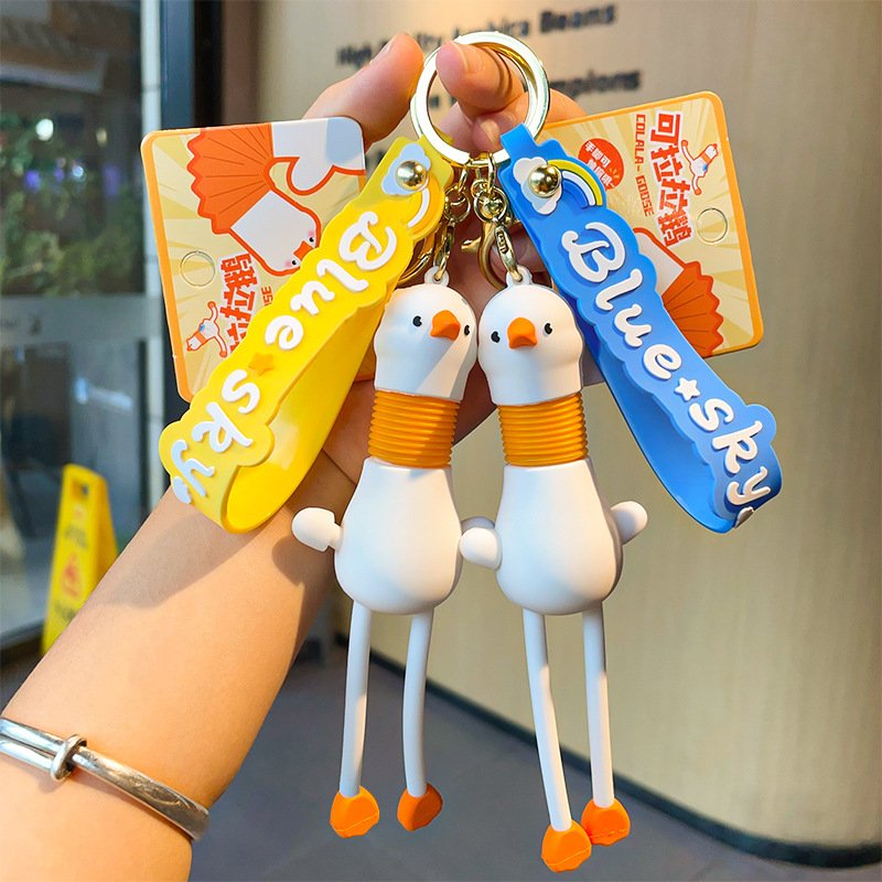 Funny 3D PVC Car Keytag Bag Pendant Key Accessories Keyfob Telescopic Neck Cute Cartoon Duck Keyholder