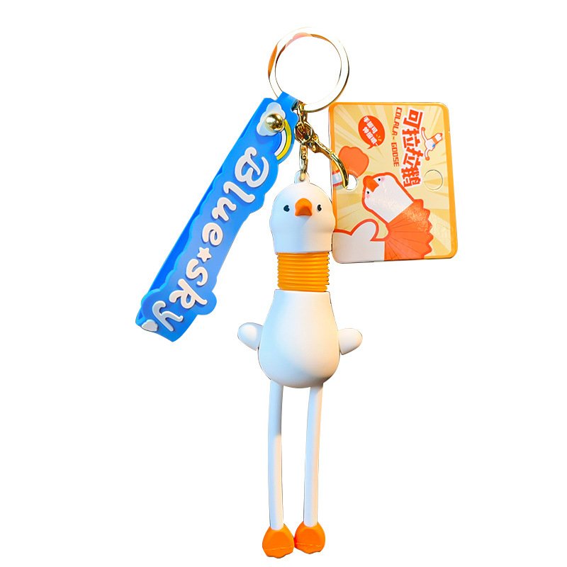 Funny 3D PVC Car Keytag Bag Pendant Key Accessories Keyfob Telescopic Neck Cute Cartoon Duck Keyholder