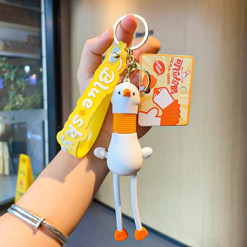 Funny 3D PVC Car Keytag Bag Pendant Key Accessories Keyfob Telescopic Neck Cute Cartoon Duck Keyholder