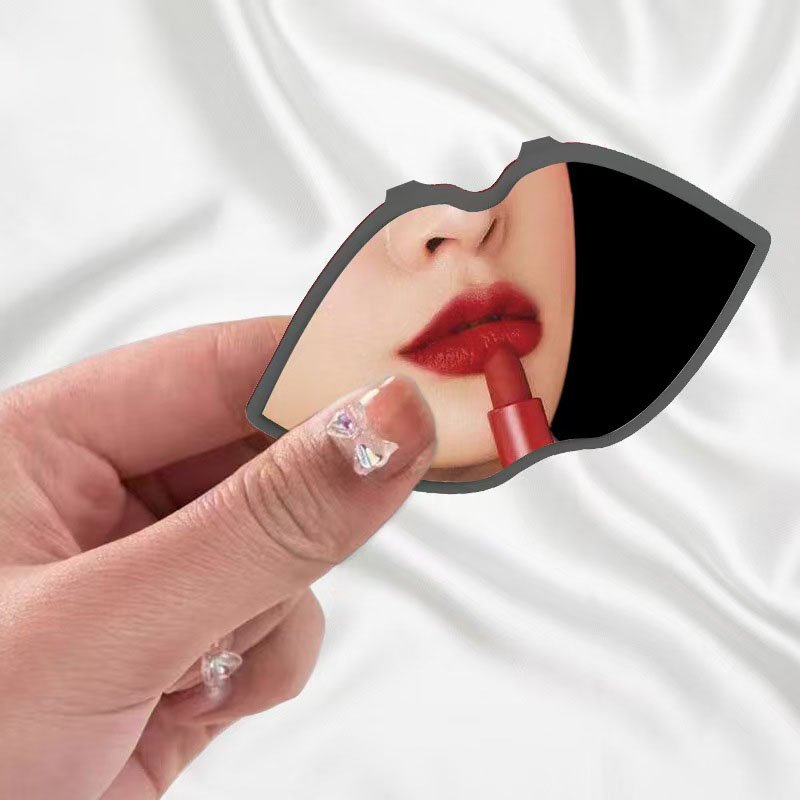 Bling Purse Cute Portable Custom Logo Small Lash Pocket Compact Makeup Mirror Lip Shape Dual Sided Foldable PU Leather 100pcs