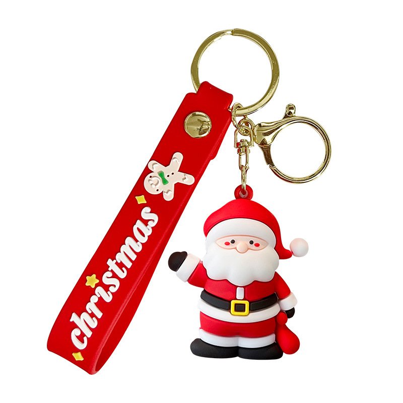 Fashion 3D Cartoon PVC Claus Christmas Tree KeyChains plastic Series Santa Bag Keychain Pendant snowman Keyring for Friend Gifts