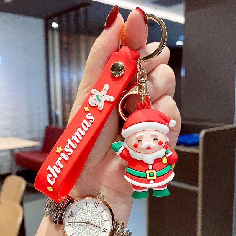 Fashion 3D Cartoon PVC Claus Christmas Tree KeyChains plastic Series Santa Bag Keychain Pendant snowman Keyring for Friend Gifts