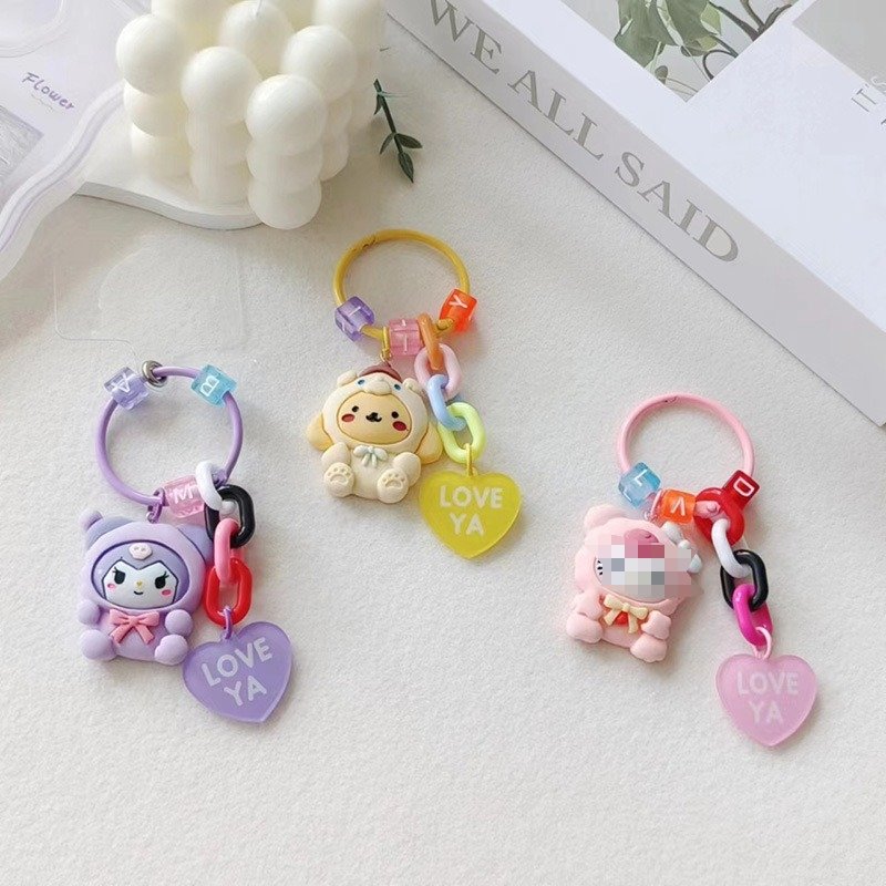 Mymelody Pompom Purin Kawaii Sanrioed Accessories Key Chain Cartoon Cute Diy Mobile Phone Case Chain Toy Pendant