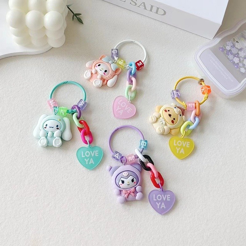 Mymelody Pompom Purin Kawaii Sanrioed Accessories Key Chain Cartoon Cute Diy Mobile Phone Case Chain Toy Pendant