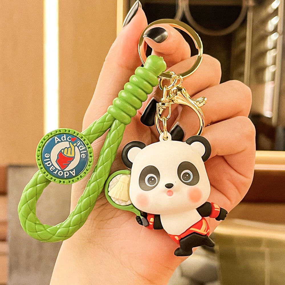 Panda 3D PVC Cute cartoon Anime keychain keychain bag pendant car keyRing silicon rubber chain Accessories