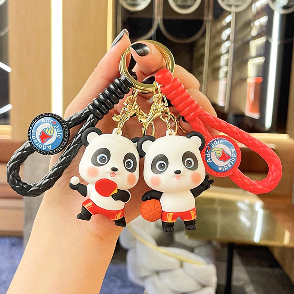 Panda 3D PVC Cute cartoon Anime keychain keychain bag pendant car keyRing silicon rubber chain Accessories