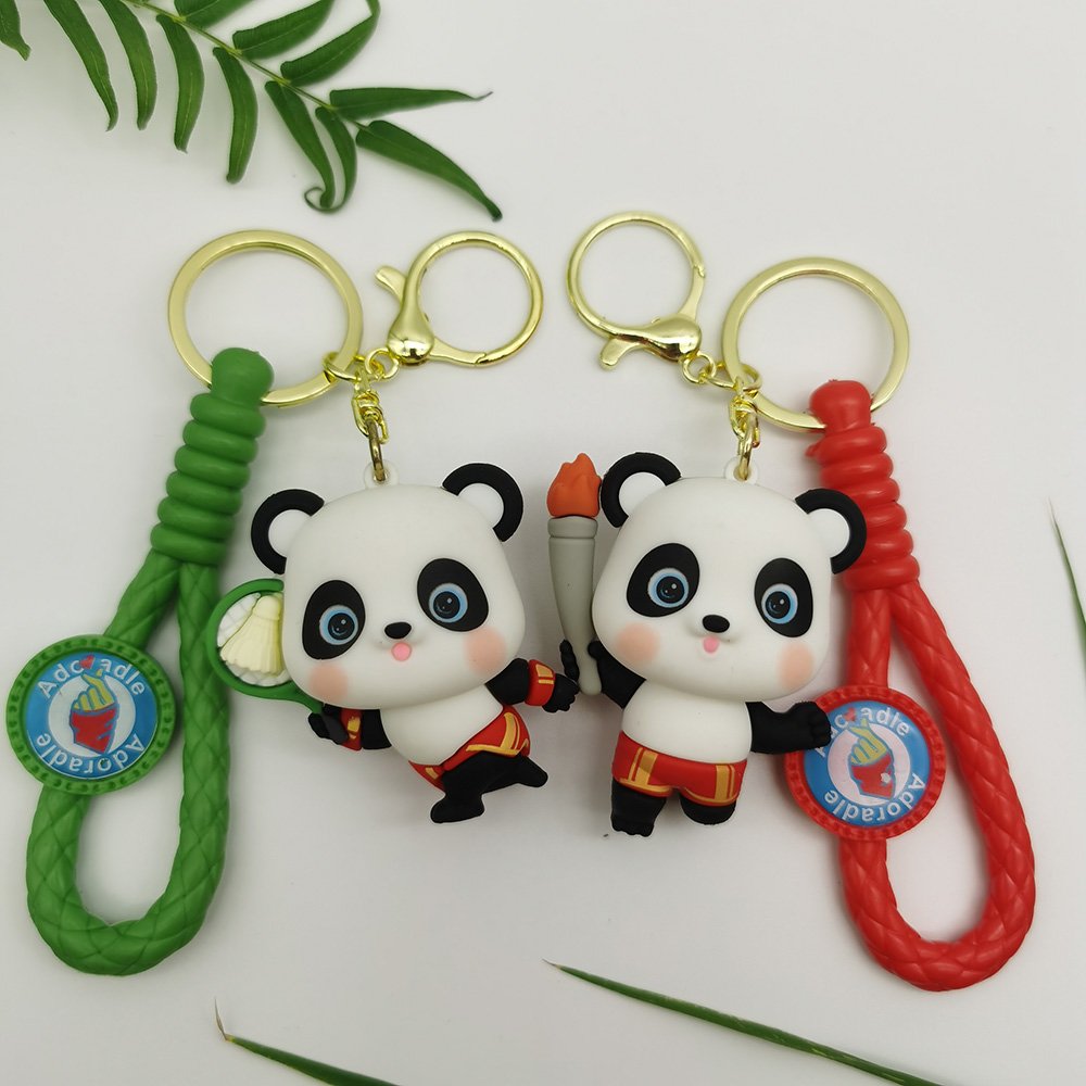 Panda 3D PVC Cute cartoon Anime keychain keychain bag pendant car keyRing silicon rubber chain Accessories