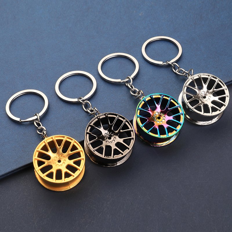 Creative car modification accessories key chain turbine shift wheel hub brake disc shock absorber metal keychains pendant