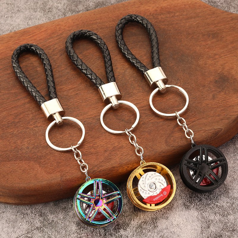 Creative car modification accessories key chain turbine shift wheel hub brake disc shock absorber metal keychains pendant