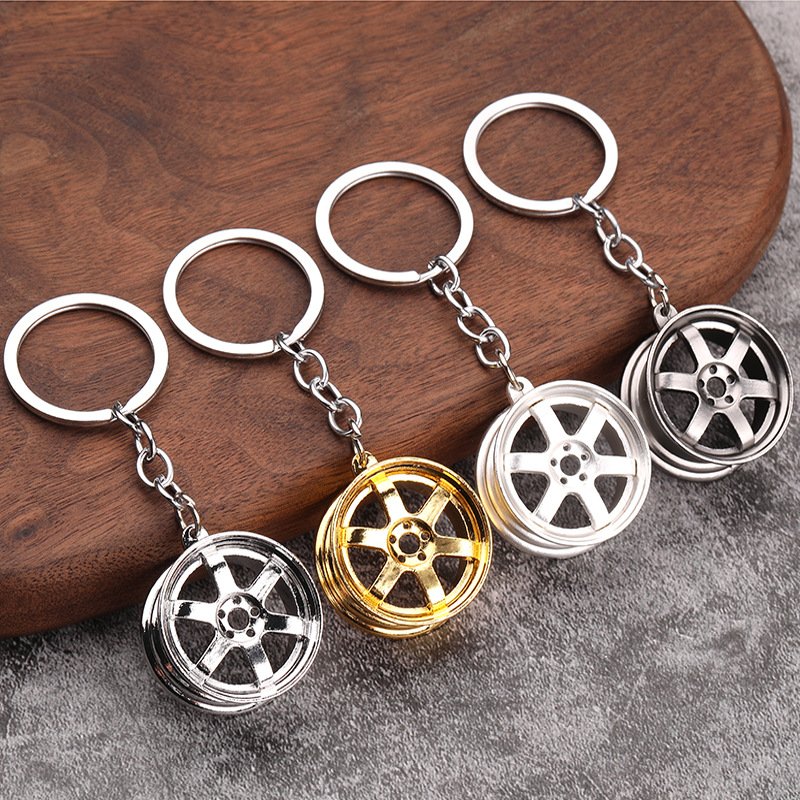 Creative car modification accessories key chain turbine shift wheel hub brake disc shock absorber metal keychains pendant