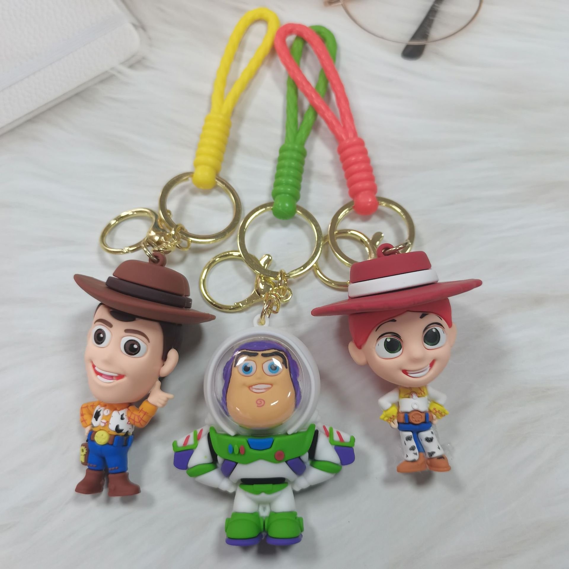 Cute Cartoon Toy Story Buzz Lightyears Strawberry Bear Doll Anime Key Chain PVC 3D Soft Rubber Car Bag Pendant Gift Keychain