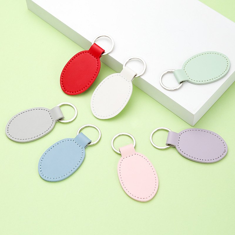 custom logo pu leather keychain blanks oval leather key chain car key fob key holder
