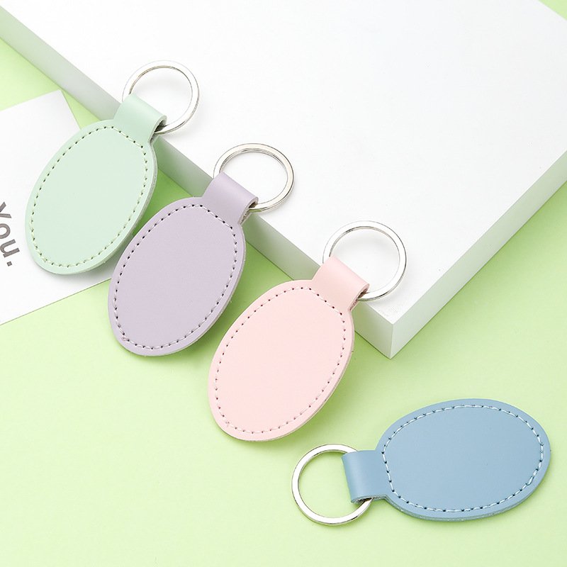 custom logo pu leather keychain blanks oval leather key chain car key fob key holder