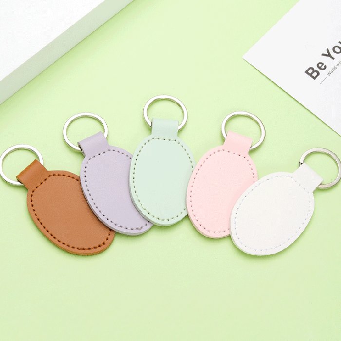 custom logo pu leather keychain blanks oval leather key chain car key fob key holder