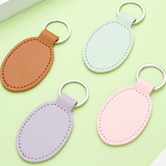 custom logo pu leather keychain blanks oval leather key chain car key fob key holder