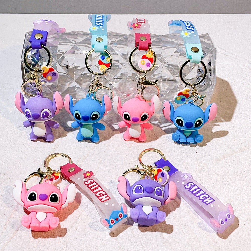 3D PVC Anime keychain Kawaii cartoon rubber Lilo Stitch Ilaveros Pink Angel Key Chain silicon car Bag Pendant Keyring Key Chain