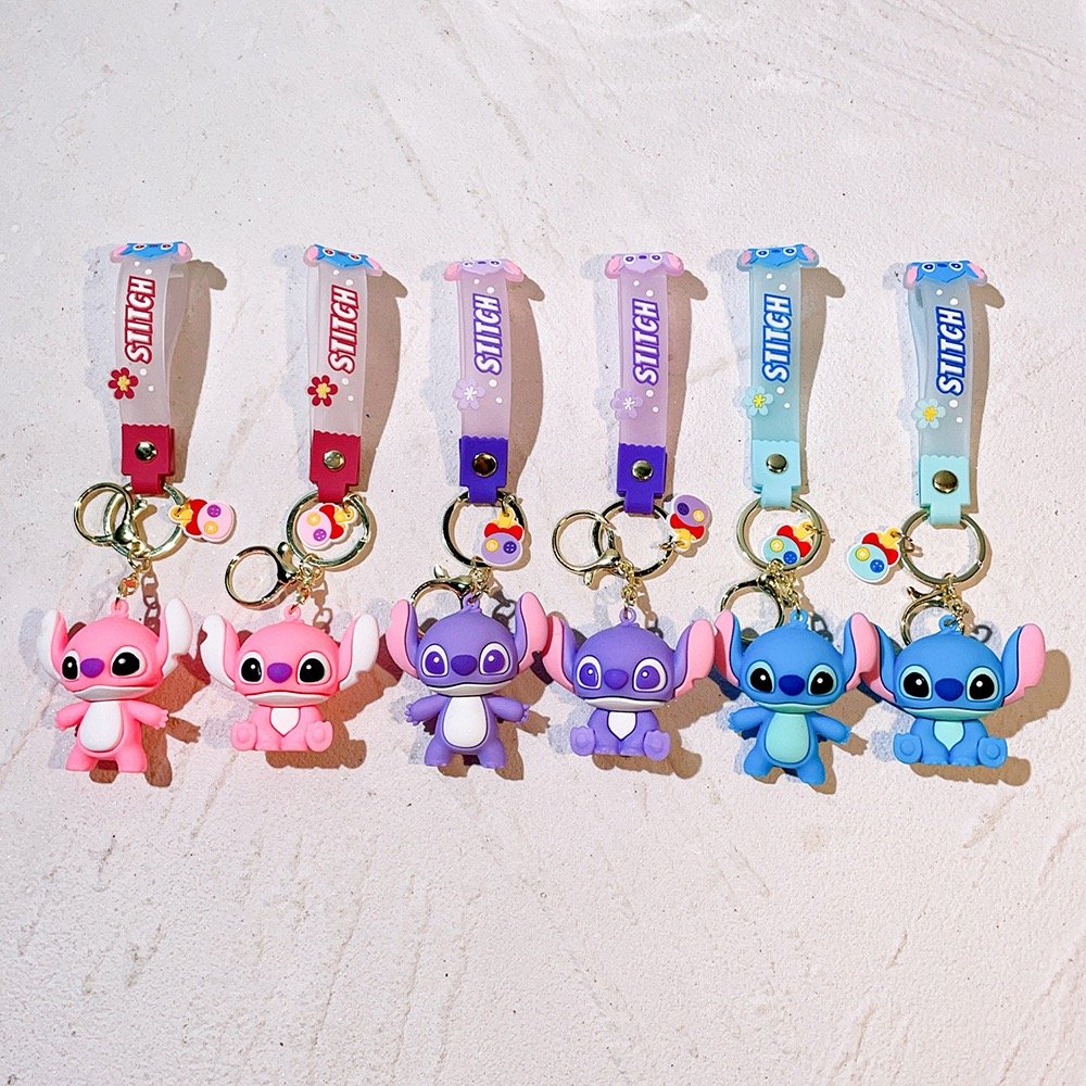 3D PVC Anime keychain Kawaii cartoon rubber Lilo Stitch Ilaveros Pink Angel Key Chain silicon car Bag Pendant Keyring Key Chain