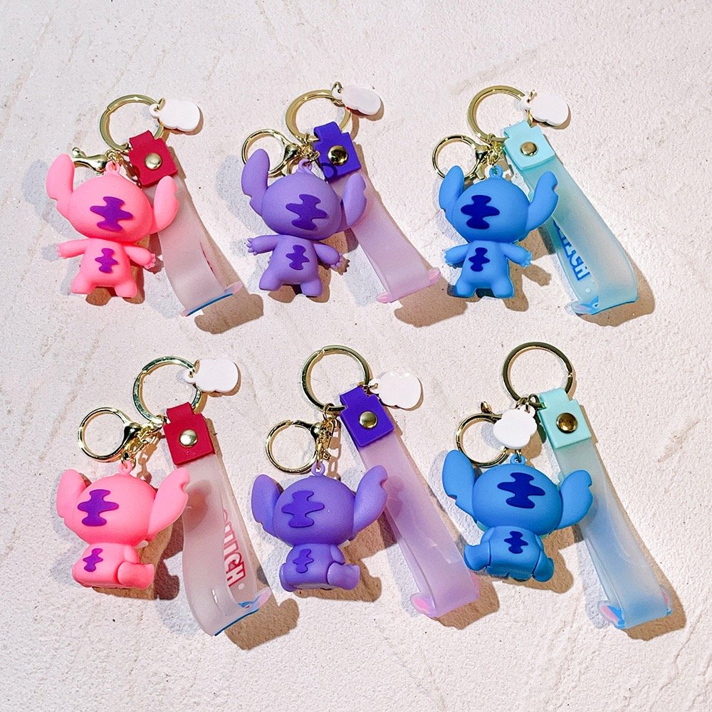 3D PVC Anime keychain Kawaii cartoon rubber Lilo Stitch Ilaveros Pink Angel Key Chain silicon car Bag Pendant Keyring Key Chain