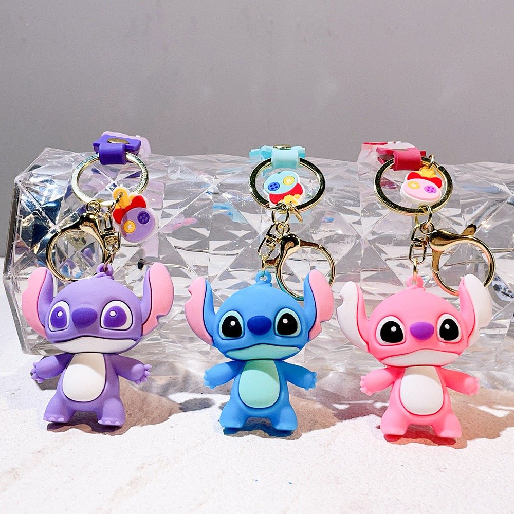 3D PVC Anime keychain Kawaii cartoon rubber Lilo Stitch Ilaveros Pink Angel Key Chain silicon car Bag Pendant Keyring Key Chain