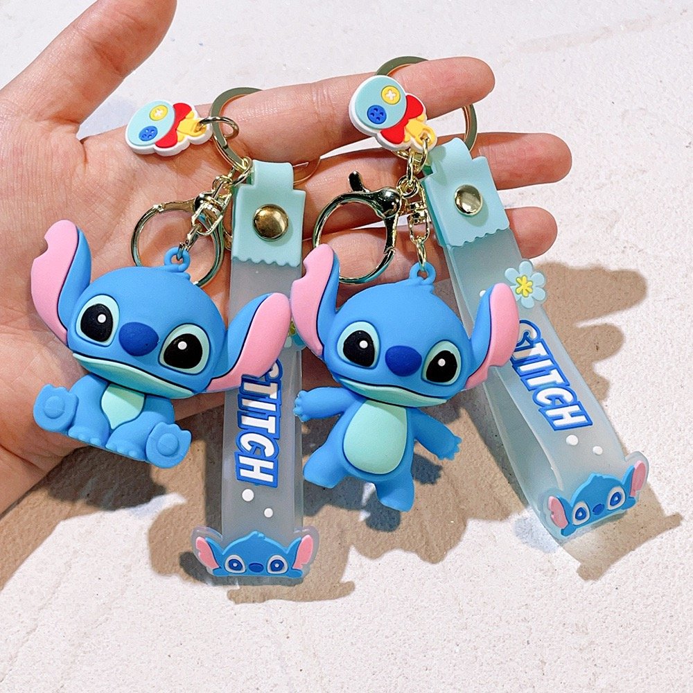 3D PVC Anime keychain Kawaii cartoon rubber Lilo Stitch Ilaveros Pink Angel Key Chain silicon car Bag Pendant Keyring Key Chain