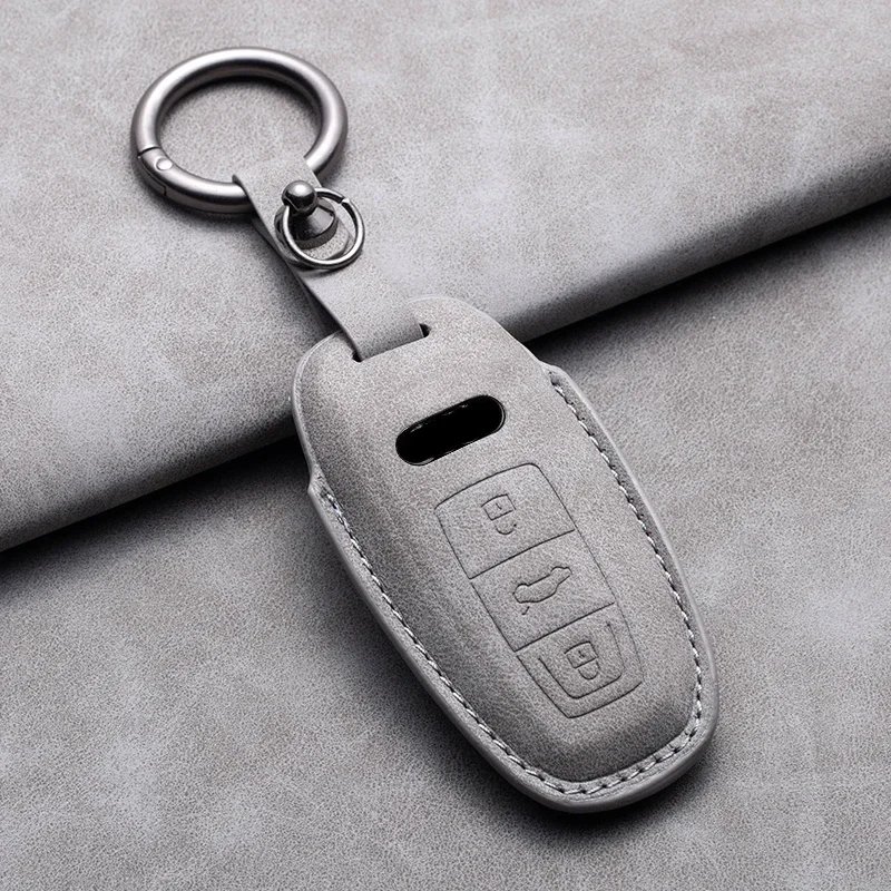 For Audi A3 A4 B9 A6 A7 4K A8 E-tron Q5 Q8 C8 D5 SQ8 Leather Car Remote Key Case Cover Protector Fob Keychain Accessories