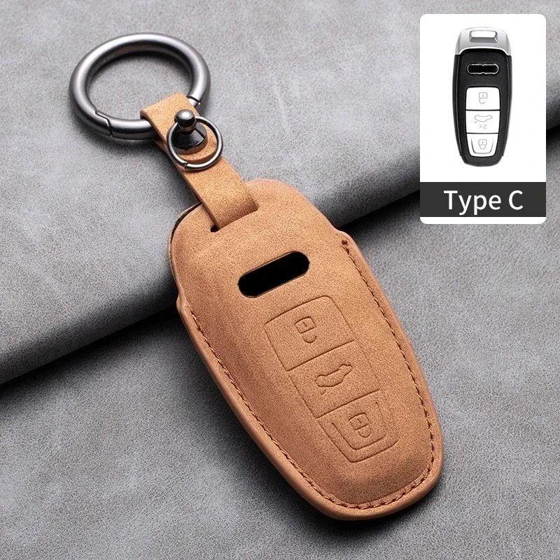 For Audi A3 A4 B9 A6 A7 4K A8 E-tron Q5 Q8 C8 D5 SQ8 Leather Car Remote Key Case Cover Protector Fob Keychain Accessories