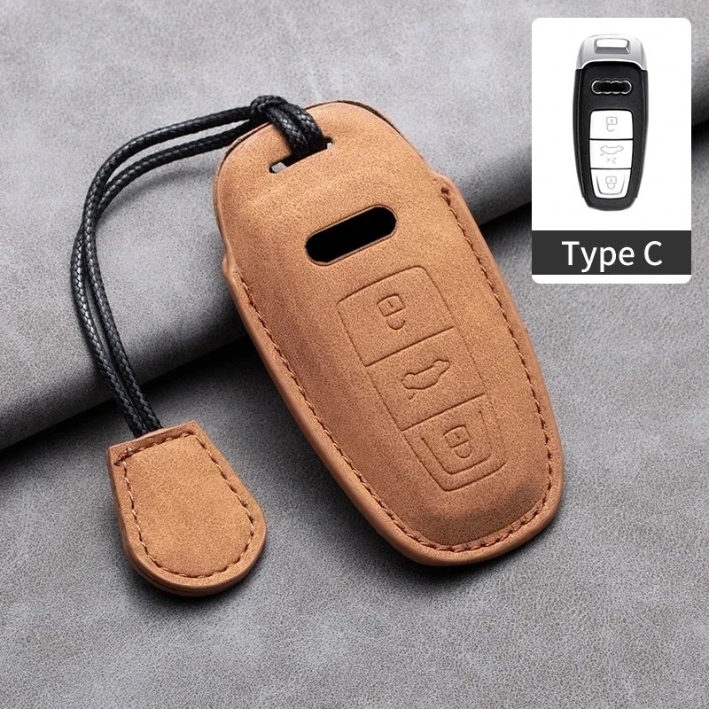 For Audi A3 A4 B9 A6 A7 4K A8 E-tron Q5 Q8 C8 D5 SQ8 Leather Car Remote Key Case Cover Protector Fob Keychain Accessories
