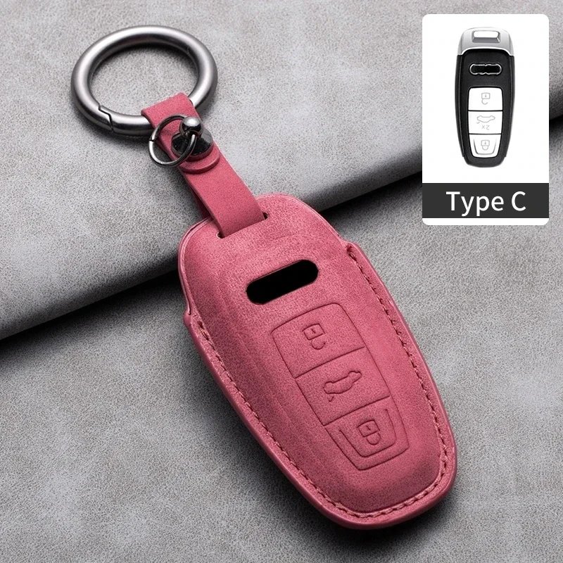 For Audi A3 A4 B9 A6 A7 4K A8 E-tron Q5 Q8 C8 D5 SQ8 Leather Car Remote Key Case Cover Protector Fob Keychain Accessories