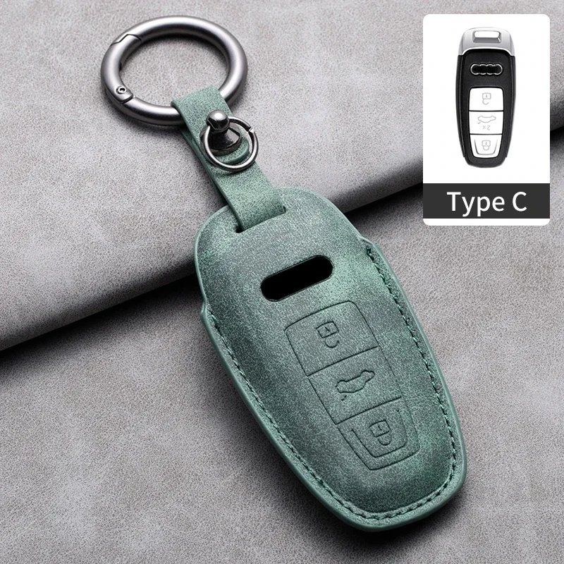 For Audi A3 A4 B9 A6 A7 4K A8 E-tron Q5 Q8 C8 D5 SQ8 Leather Car Remote Key Case Cover Protector Fob Keychain Accessories