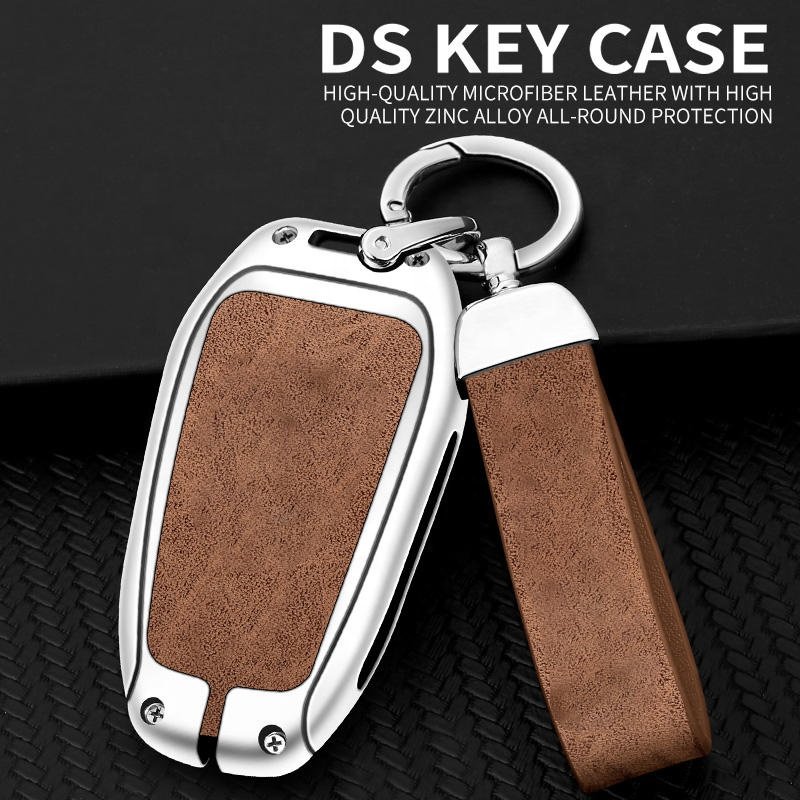 Zinc Alloy Leather Car Key Case Cover For Ds 4s 5 3 7 Crossback Ds3 Ds5 Ds7 Smart Keyless Entry Car Custom Logo Accessories