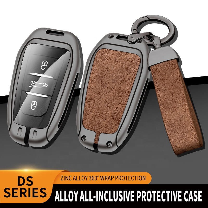 Zinc Alloy Leather Car Key Case Cover For Ds 4s 5 3 7 Crossback Ds3 Ds5 Ds7 Smart Keyless Entry Car Custom Logo Accessories