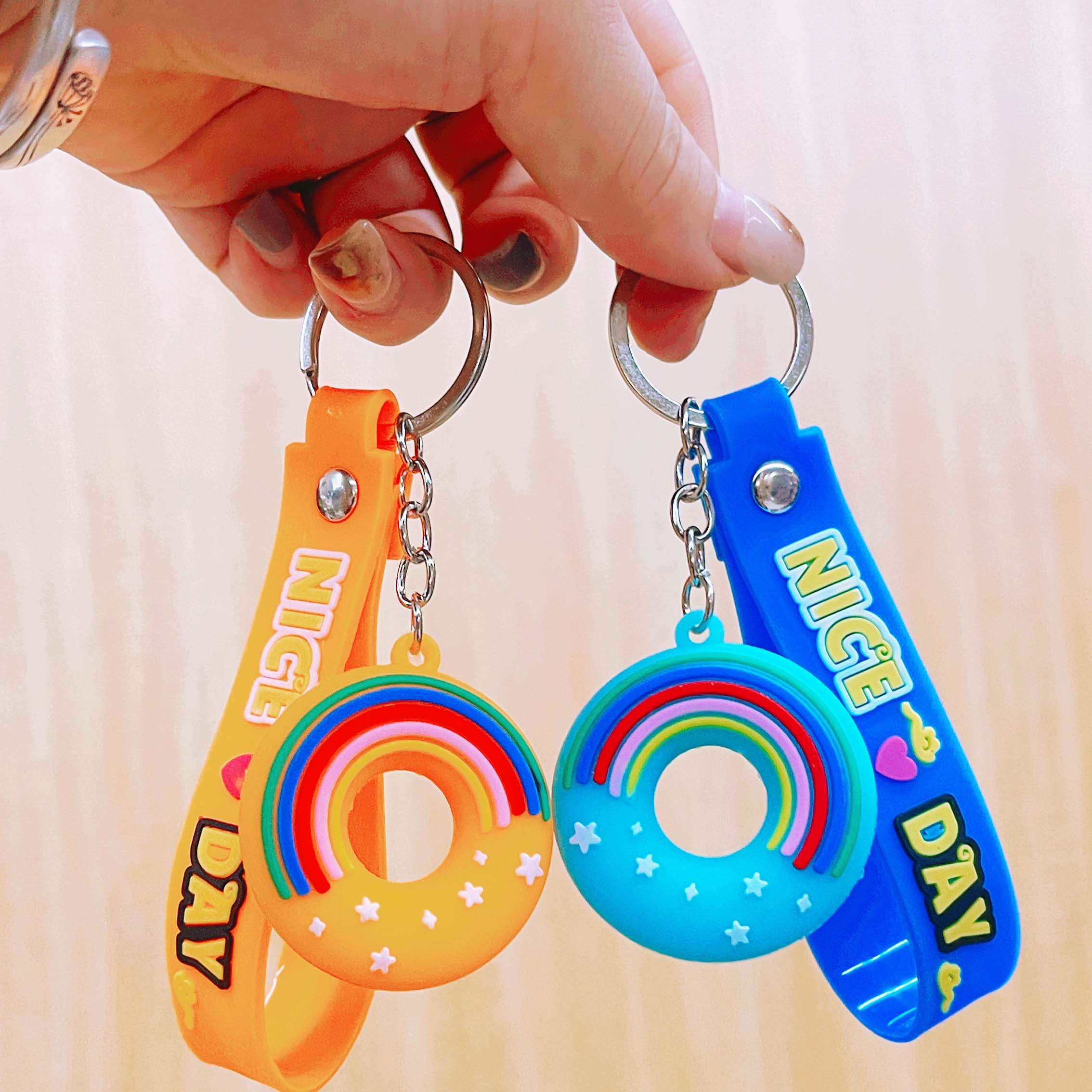 Cute Plush Bear Car Keychain Accessories Cheap Cartoon Anime 3D Soft Silicone PVC Key Ring Lanyards Rubber Key Holder