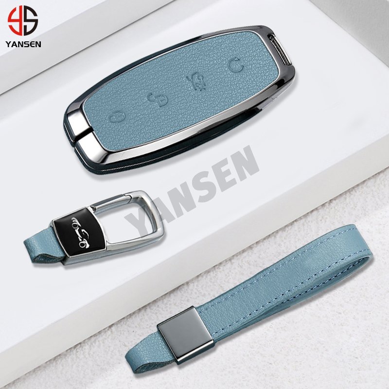 Leather Car Key Case Cover for BYD DENZA 2022 for Denza DM-i 2022 2023 Auto Key Fob Shell Car Styling Keychain Accessory