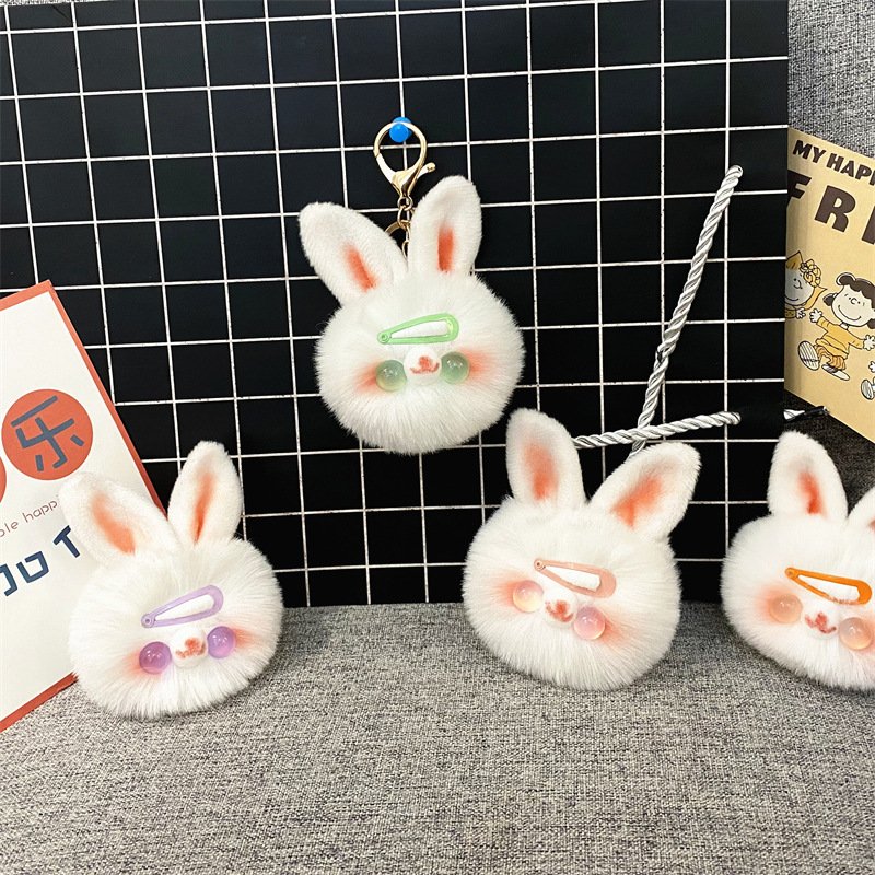 Cute rabbit plush keychain girls' heart Cartoon Doll bag pendant car key chain Kawai gift accessories