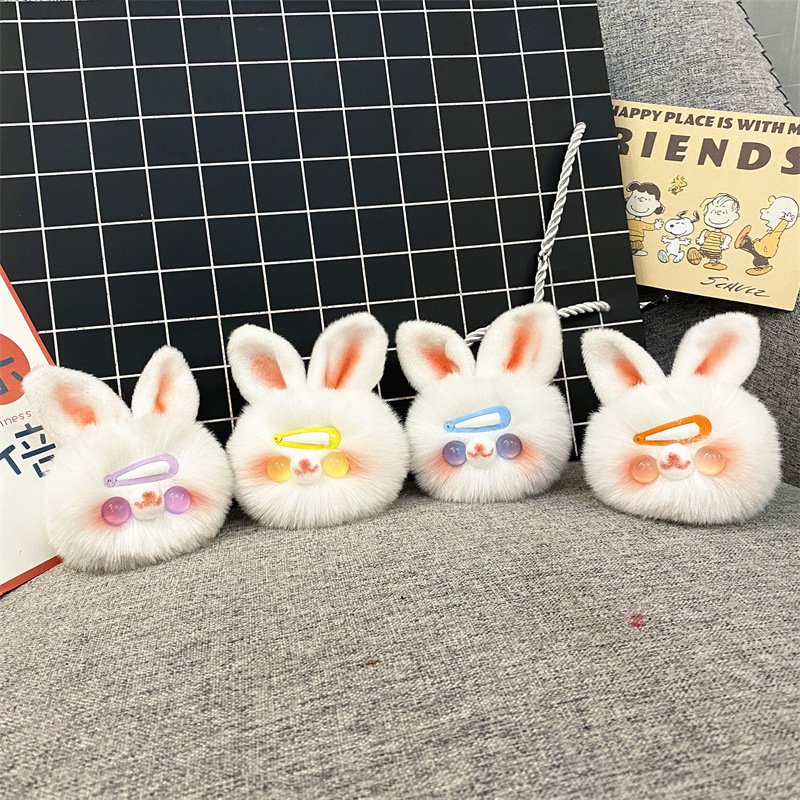 Cute rabbit plush keychain girls' heart Cartoon Doll bag pendant car key chain Kawai gift accessories