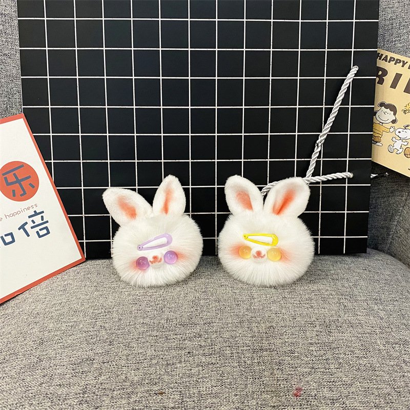 Cute rabbit plush keychain girls' heart Cartoon Doll bag pendant car key chain Kawai gift accessories