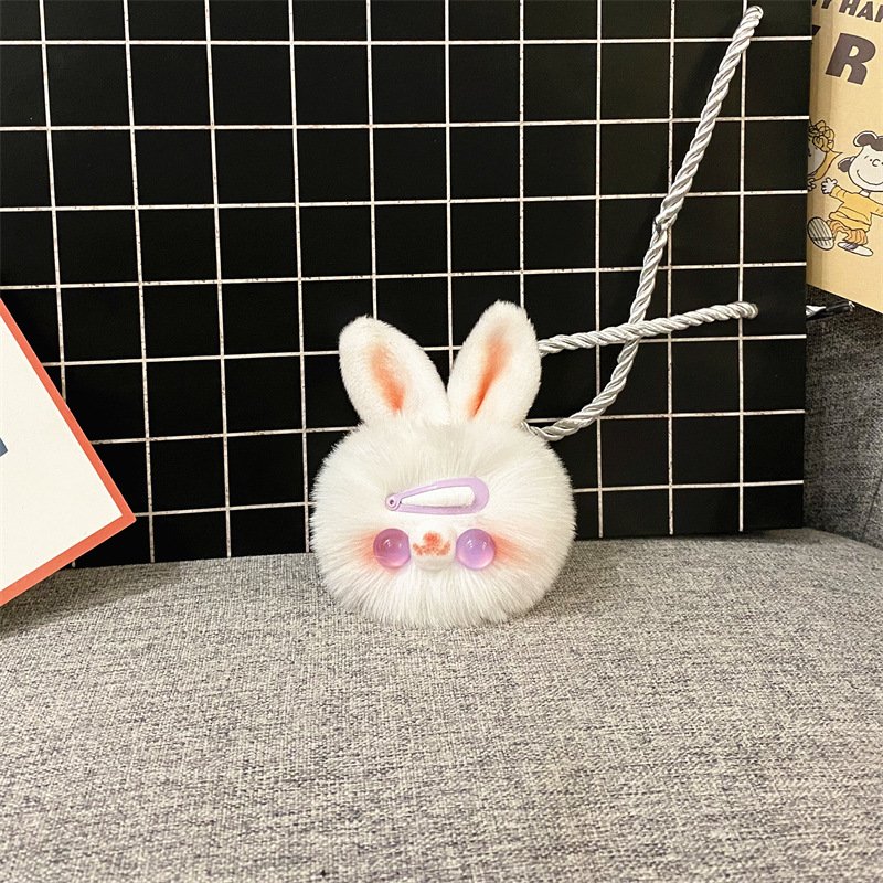 Cute rabbit plush keychain girls' heart Cartoon Doll bag pendant car key chain Kawai gift accessories