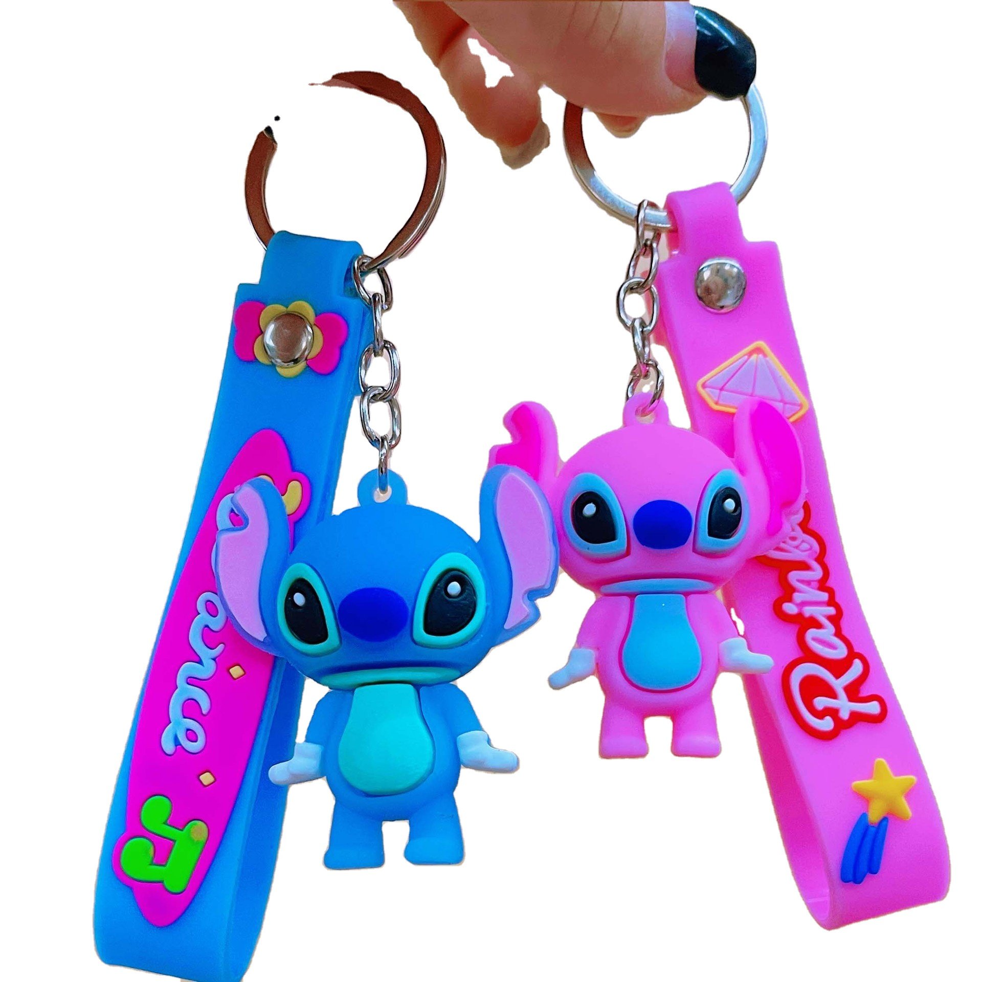 Wholesale Stitch Keychains Stitch Ilaveros Car Key Handbag Accessories Lilo Stitches Pink Angel Anime Keyring Christmas Gift
