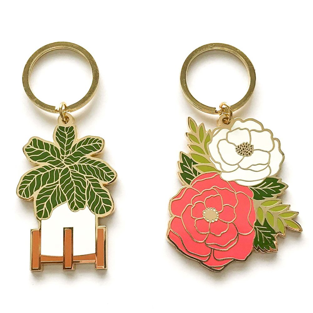 Custom Floral Metal Car Key Chain Pendants Key Tags Charms Custom Zinc Alloy Metal Flower Hard Soft Enamel Metal Keychain